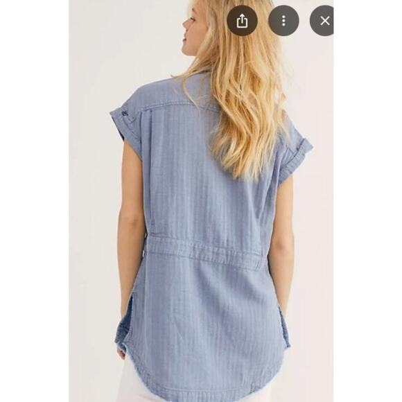 We the Free Just Say When Denim Blue Linen Blend Tunic Top, XS - Picture 2 of 8